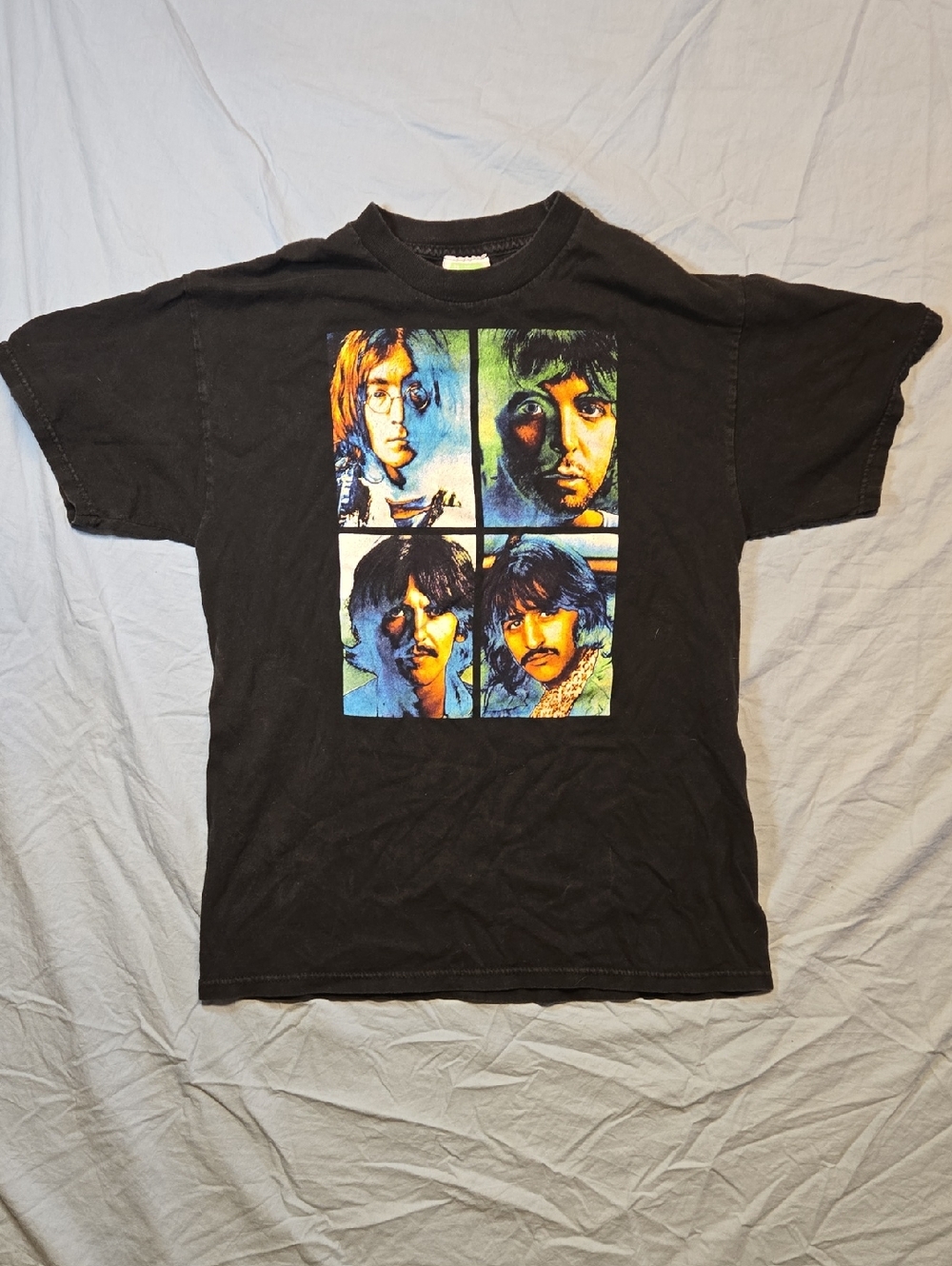 The Beatles Black Psychedelic Faces 2009 Green Apple Crewneck T-Shirt